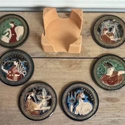 Greek Gods Six Ceramic Coasters Zues Hera Hermes Aphrodite Poseidon Plastic Display $5