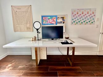 Rove Concepts Modern Executive Desk – Oversized White & Brass Desk