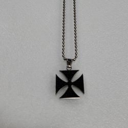 Stainless Steel Square Maltese Cross Pendant & Chain