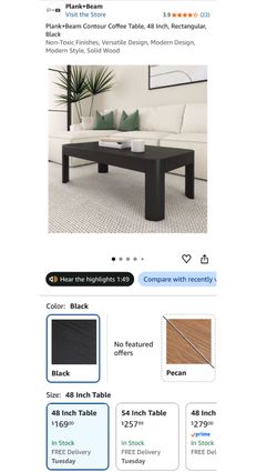 Plank+Beam Contour Coffee Table 48 Inch Black