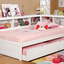 Brand New White Full Size Daybed w Bookcase Headboard & Trundle Bed 