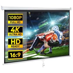 80 inch Manual Pull Down Projector Screen 16:9 HD 4K Projector Movies Screen