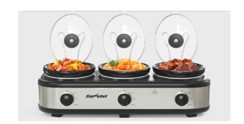 NEW Triple Slow Cooker with Lid Rests, 3 Detachable 1.5 Quart Crock Pots  New, Open Box