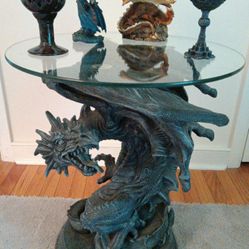 Summit Collection Warrior Dragon Tempered Glass-Topped Table + Extras