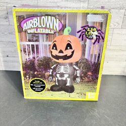 3.5ft. Gemmy Airblown Inflatable Happy Pumpkin Boy Skeleton Halloween Holiday Tested 