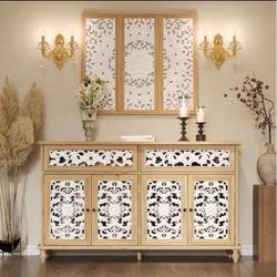 Natural and White Wood Buffet Sideboard with 2-Drawers