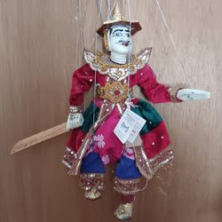 Estate Antique INDONESIAN THAI  BURMESE Teak Wood MARIONETTE String PUPPET Doll 