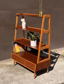 Mid Century Modern MCM Sculpted Bookcase A-Frame Wall Unit Book Shelf 