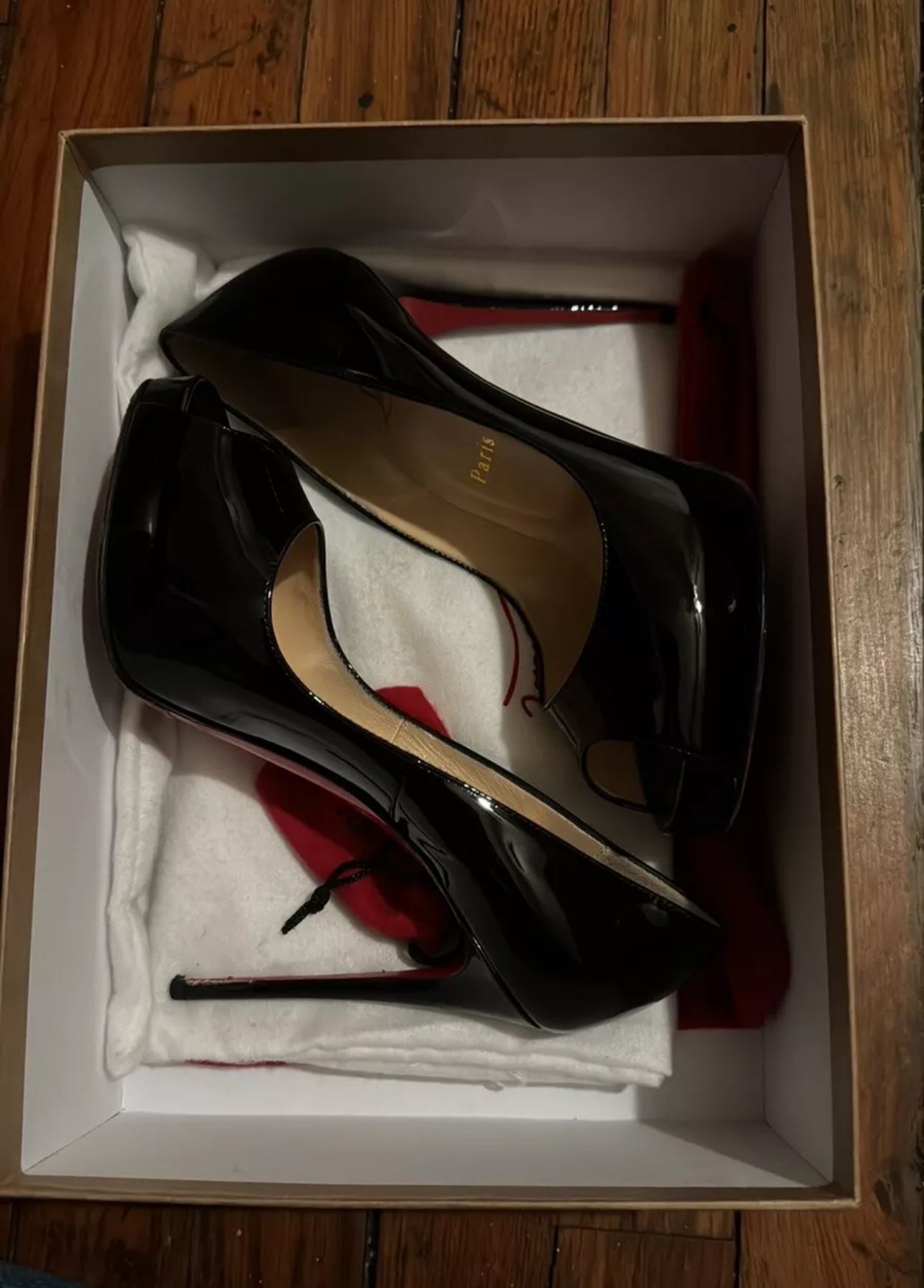Christian Louboutin Open Toe 120 Patent Black UK37 US6.5