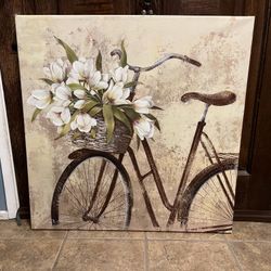 Canvas Art Print Flowers In Basket On Bike