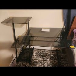 Glass Desk With Shelving Stand