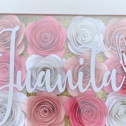 Valentine’s Day 5x7 Personalized Name Shadow Box With Paper Flowers