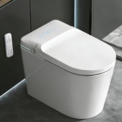 Smart Toilet, Heated Toilet Seat with Warm Water Sprayer & Dryer, Aromatherapy Tablets,Foot Sensor Operation, Round Toilet Seat, Night Light, Remote C