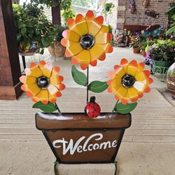 Metal Welcome Flower Yard Art Decoration. Clay Pots, Planters Talavera, Plants. $50 each