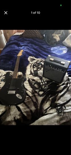 Squier Stratocaster Guitar, Fender Frontman 10G Amp, and Joyo Extreme Metal Pedal Bundle