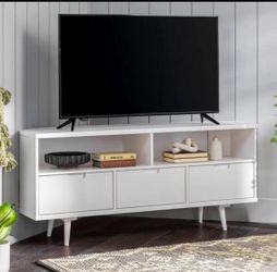 New Solid Wood White Mid-Century TV Stand Entertainment Center