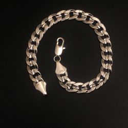 Silver Plated Cuban Bracelet 9" Textured