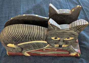 Vintage '90s folk art kitchen cat napkin holder