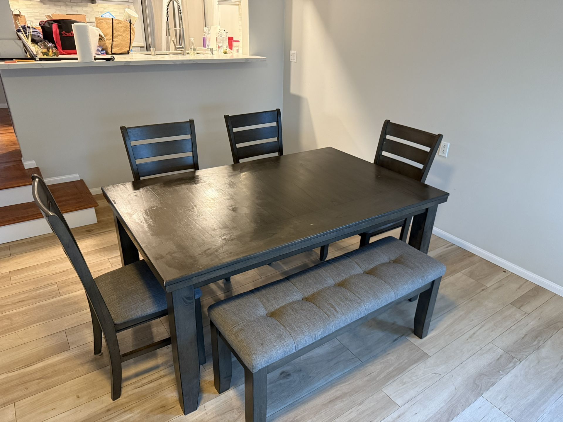 Large Dining Room Table 4 Chairs + Bench