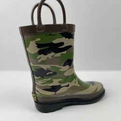 Western Chief Boys Waterproof Printed Rain Boot Ez Pull On Handles, Camo Sz 9