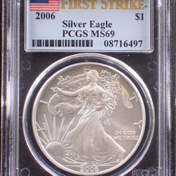 2006 $1 American Silver Eagle PCGS MS69 First Strike 1oz .999 Silver Gem BU