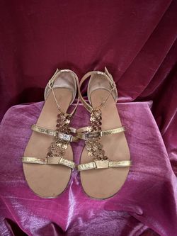 Jimmy Choo Gold Metallic Embellished Flat Sandal