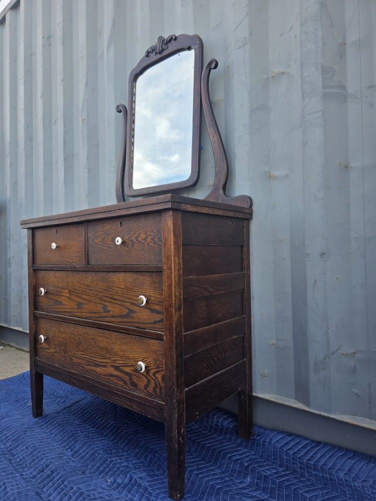 Antique Wooden Dresser with Mirror