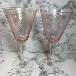 Vintage Central Glassworks Crystal Pink Glasses 