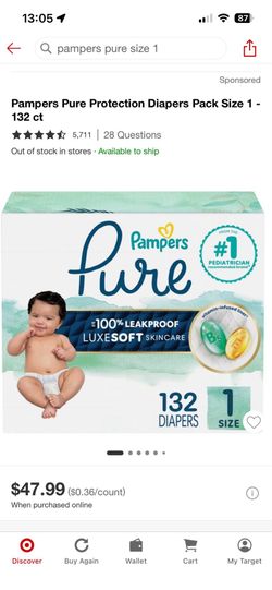 NEW diapers Pampers Pure  - size 1- 132 ct