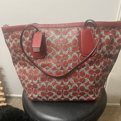 Coach Taxi Signature Red Coated Canvas Top Handles Tote With Matching Wallet