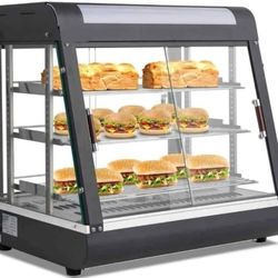 Commercial 3-Tier Food Warmer w/27" Display Case 1200W Electric Buffet Restaurant Countertop Pizza Hot Dog


