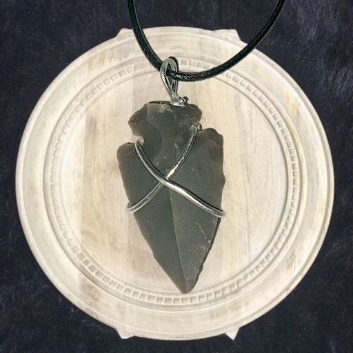 Hand Knapped Arrowhead Pendant with Black Cord Necklace. Shipping Only 