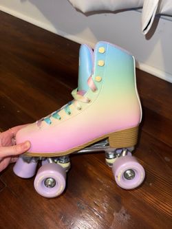Impala size 7 roller skates and knee and elbow pads pastel rainbow New