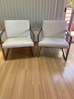 Room & Board Lounge Chair Pair — Steel + Cream Leather 🪑