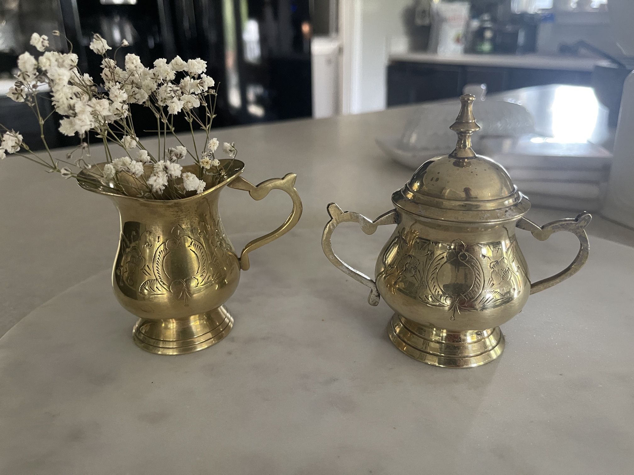 Vintage solid Brass Creamer & sugar Set. 