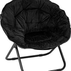Folding Saucer Chairs for Adults, Comfy Faux Fur Moon Saucer Chair for Dorm Bedroom Living Room Reading and Relaxing (Black)