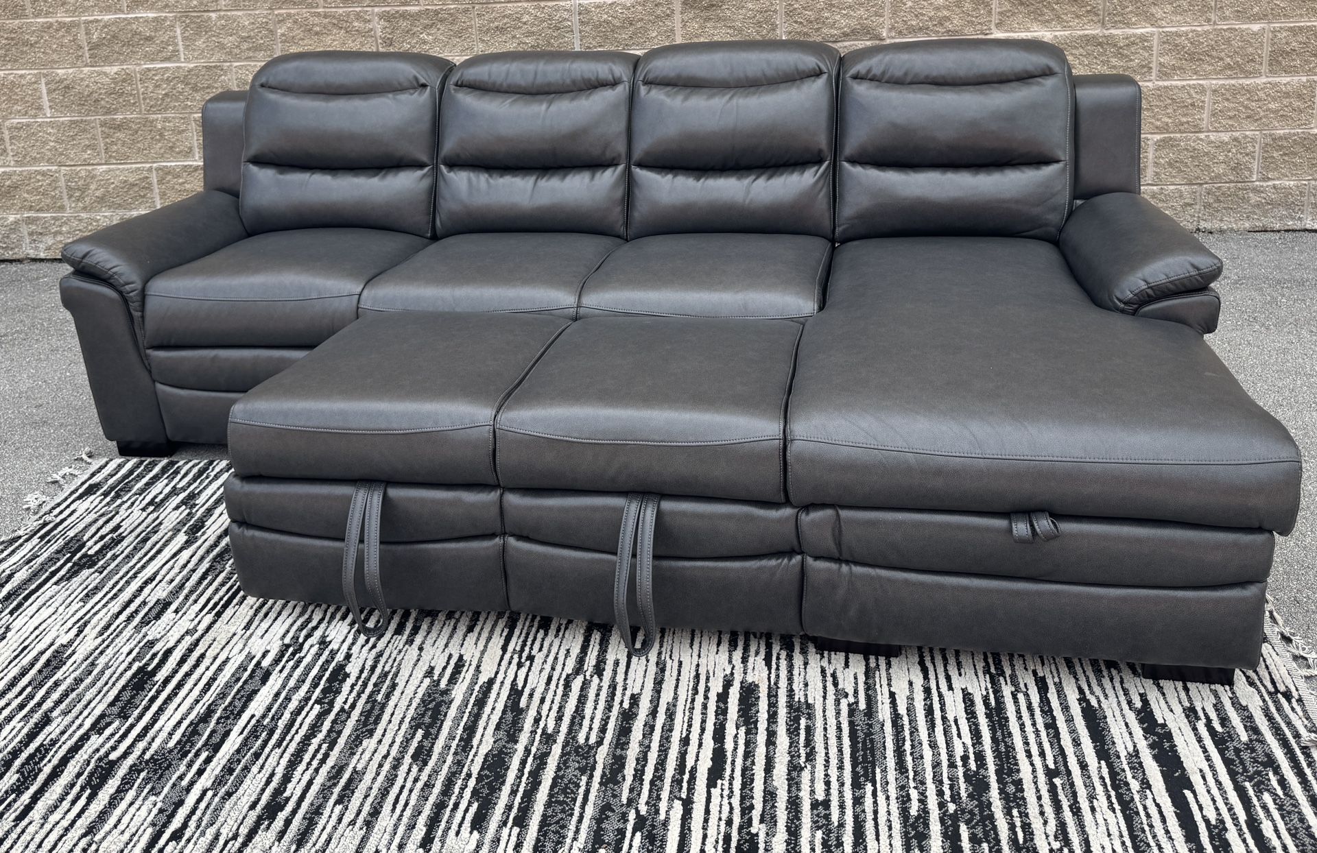 LIKE NEW-Dark Grey Leather Recliner Sofa