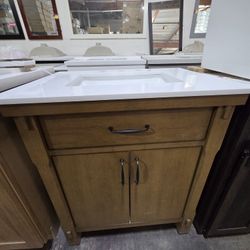 Bellington 30 in. Single Sink Almond Toffee Bath Vanity with White Engineered Stone Top (Assembled)
