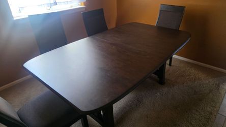 Hunderson Dining Table and Taylor Upholstered Side Chairs, Dark Brown