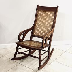 Antique Victorian Cane Seat Solid Wood Frame Lincoln Rocker