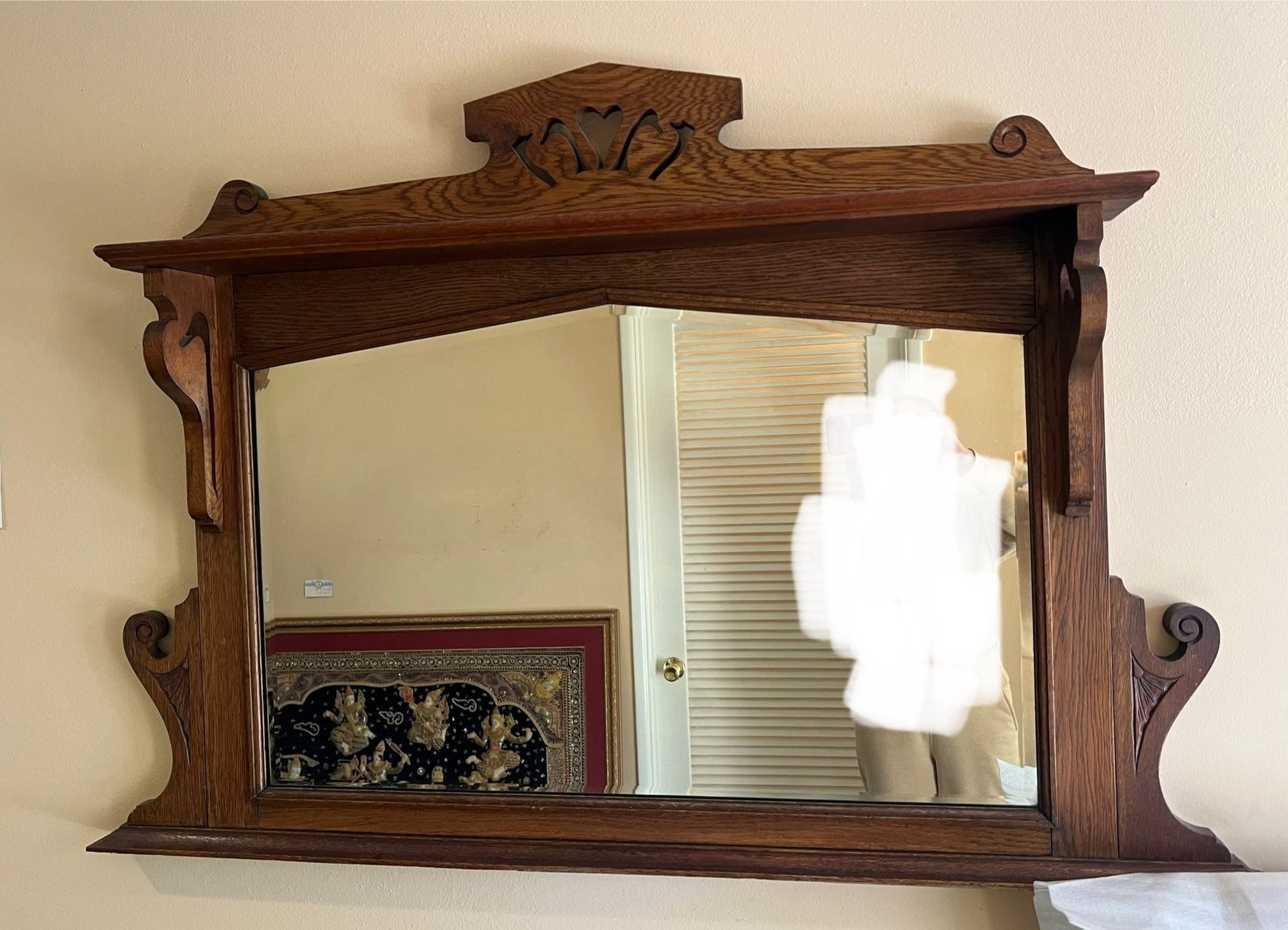 Antique Arts & Crafts Oak Fireplace Overmantel Mirror Circa 1910’s Craftsman 49” Art Nouveau Mission