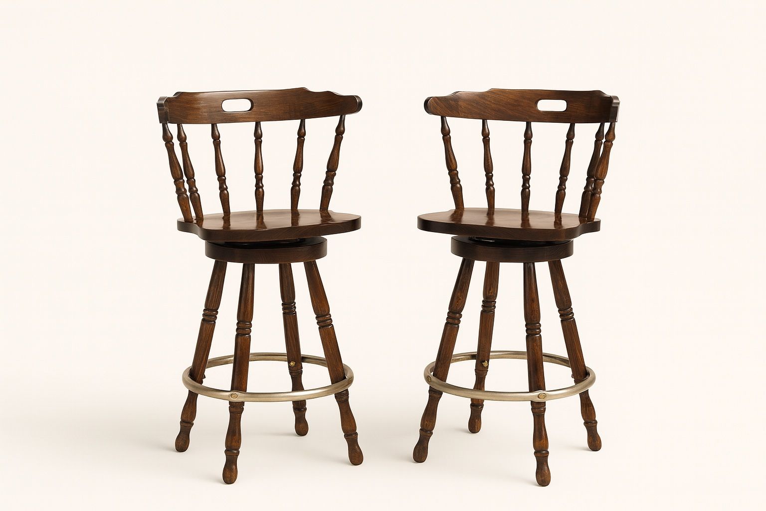 Vintage Solid Wood Swivel Bar Stools – Fully Restored