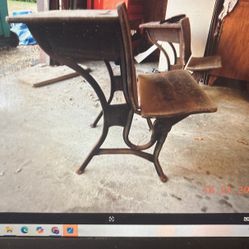 Antique Wooden School Desks