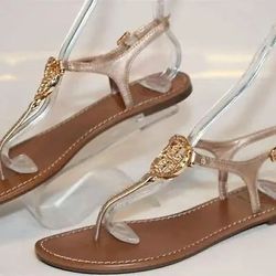 Tory Burch Designer Violet Metallic Rose Gold Thongs Sandals Flats Size 7