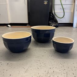 Emile Henry William Sonoma Ceramic Nesting Mixing Bowl Set 3pc Blue/White