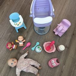 Baby Doll Care Bundle – 15 Pieces (High Chair & Accessories) Toy