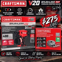 CRAFTSMAN V20 Brushless RP Cordless Roofing Nailer + Nails