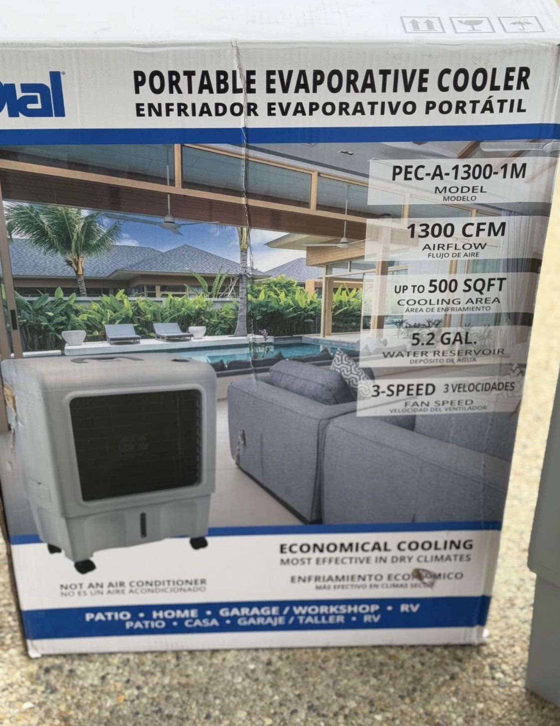 Dial 3-Speed Portable Evaporative Cooler - Up to 500 saft, 1300 CFM - PEC-A-1300-1M