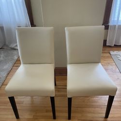 Crate & Barrel Lowe Ivory Leather Dining Chairs (2)