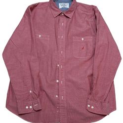 Nautica Salmon Pink Men’s Button Up Casual Dress Shirt Size XL